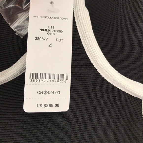 BEBE Whitney Polka Dot Hi Low Contrast Trim Gown - Picture 7 of 8